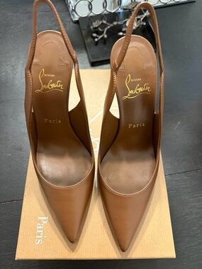 Christian Louboutin Brown Leather Pointed Slingback Pumps